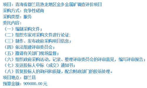 青海省都蘭縣熱龍地區(qū)金多金屬礦調(diào)查評(píng)價(jià)項(xiàng)目